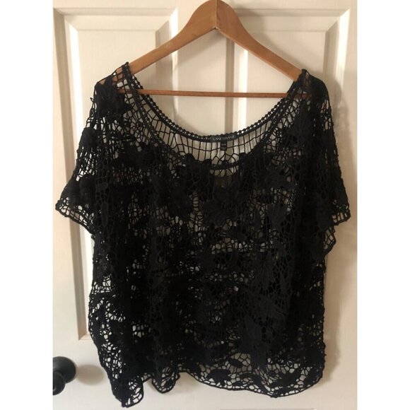 NWT Women's LANE BRYANT Crochet Blouse Black Size 22/24 Flower Pattern - Picture 3 of 10